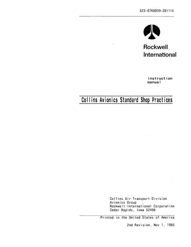 Collins Avionics Manuals Standard Shop Practices Instruction Manual (523-0768039-201) 1
