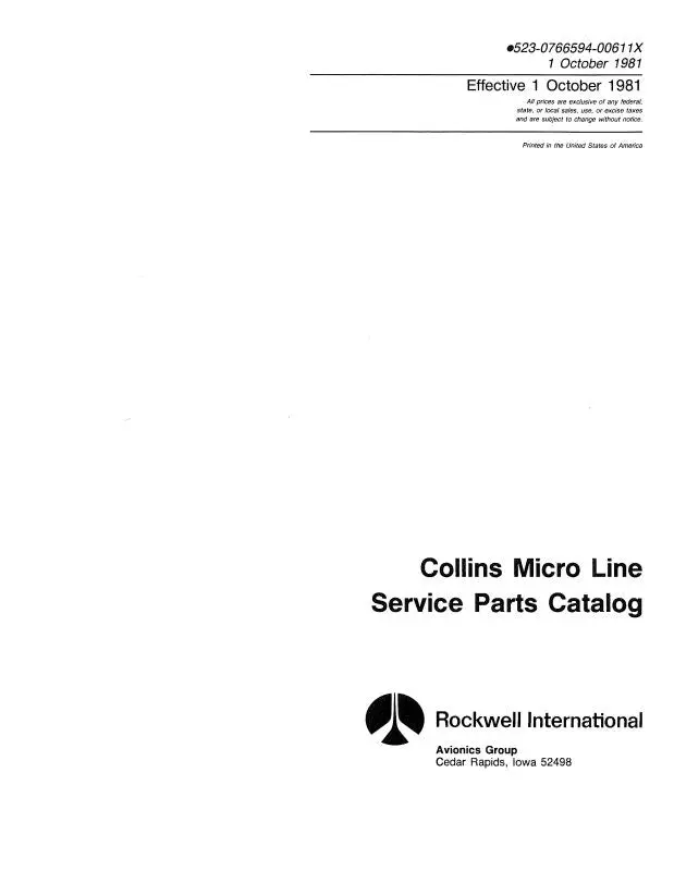 Collins  Micro Line 1981 Maintenance & Parts Catalog (523-0766594-006) 1
