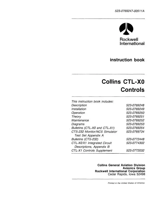 Collins Ctl-X0 Controls 1982 Instruction Book (523-0769248-003) 1