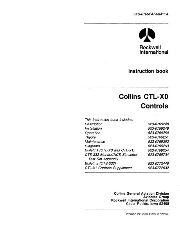 Collins Ctl-X0 Controls 20-30-60 Instruction Book (523-0769247-004) 1