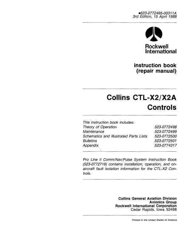 Collins Ctl-X2-X2a Controls Instruction Book (523-0772495-003) 1