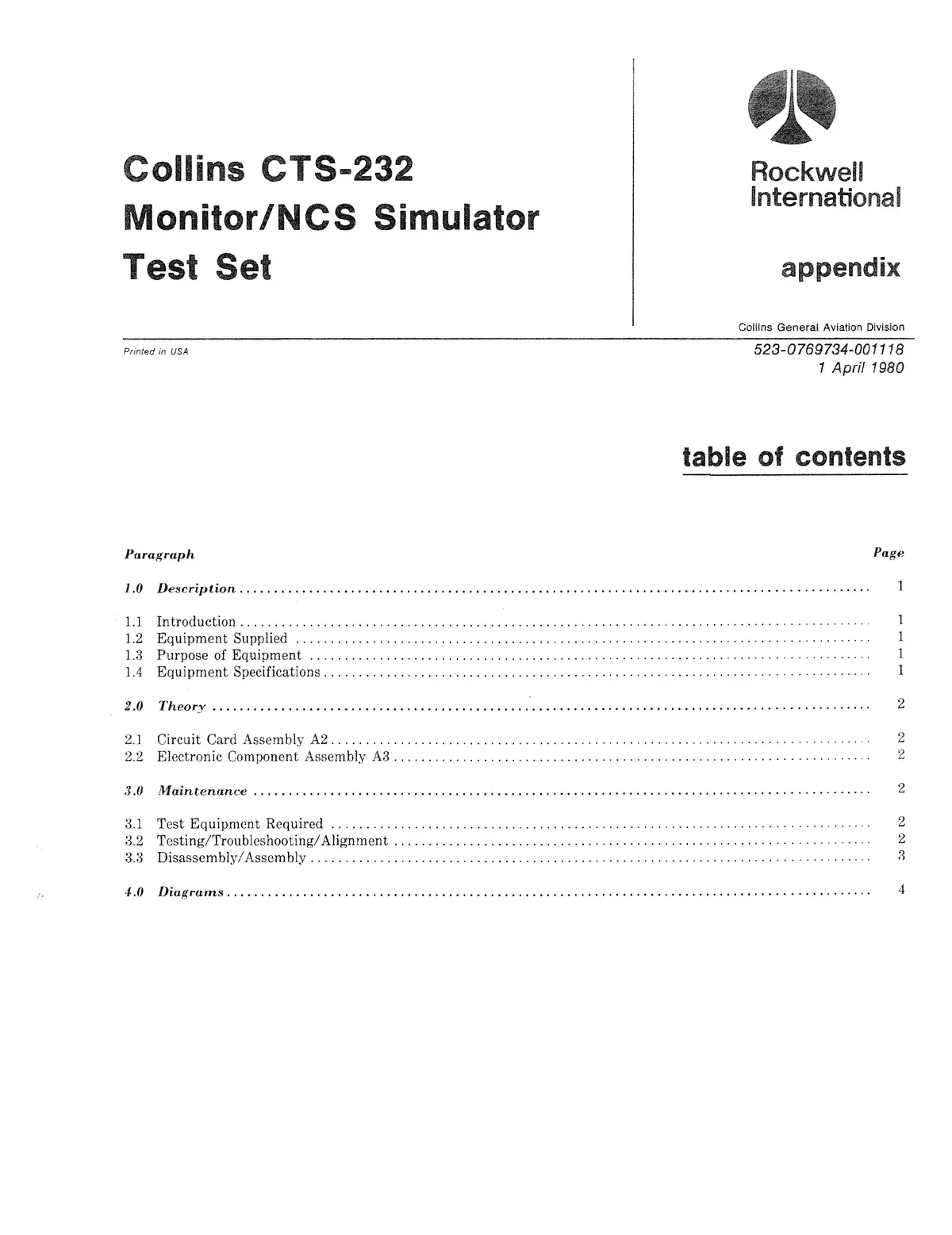 Collins Cts-232 Monitor-Ncs Simulator Test Set Maintenance(523-0769734-001118) 1