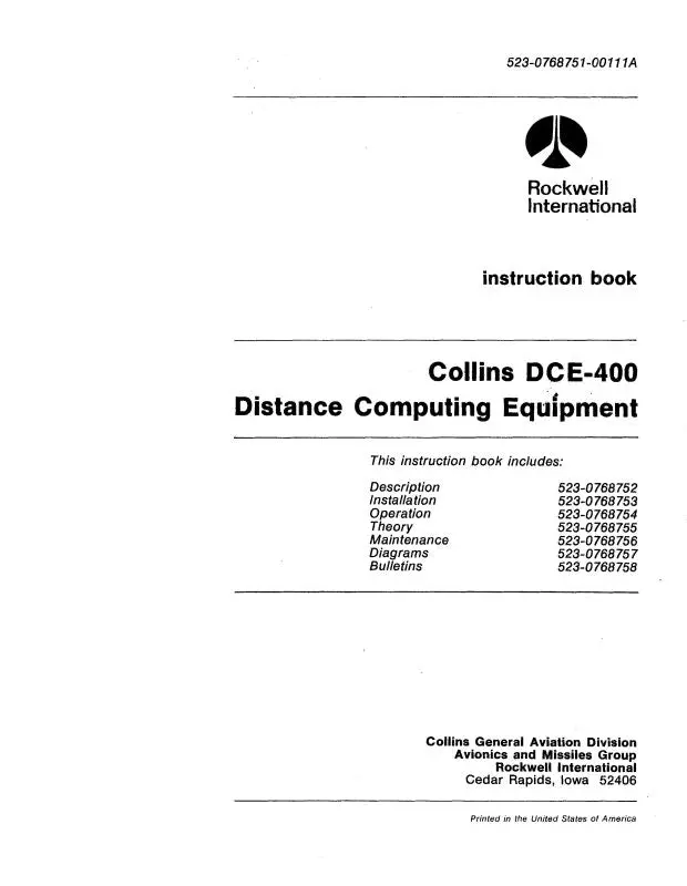 Collins Dce-400 1978 Instruction Book (523-0768751-001) 1