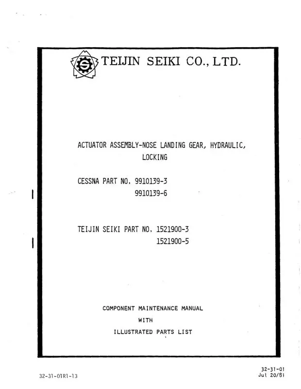 Cessna Actuator Assembly-Nose Landing Component Maintenance Manual (32-31-01R1-13) 1