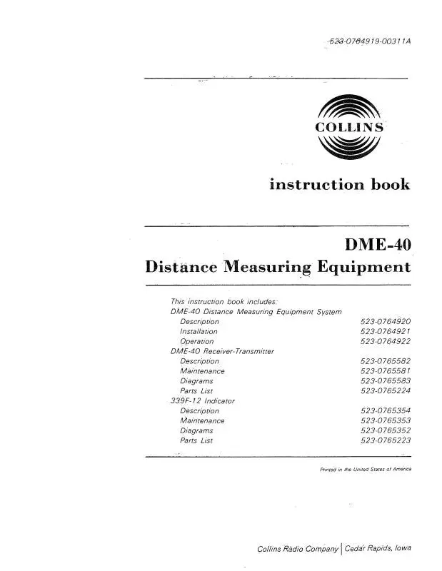 Collins Dme-40 1974 Instruction Book (523-0764919-103) 1