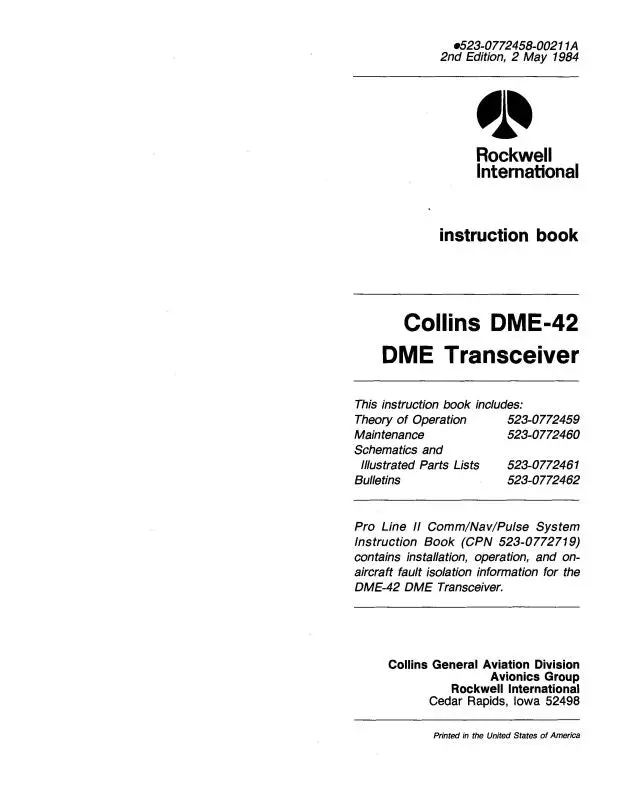 Collins Dme-42 Transceiver 1984 Instruction Manual (523-0772458-002) 1