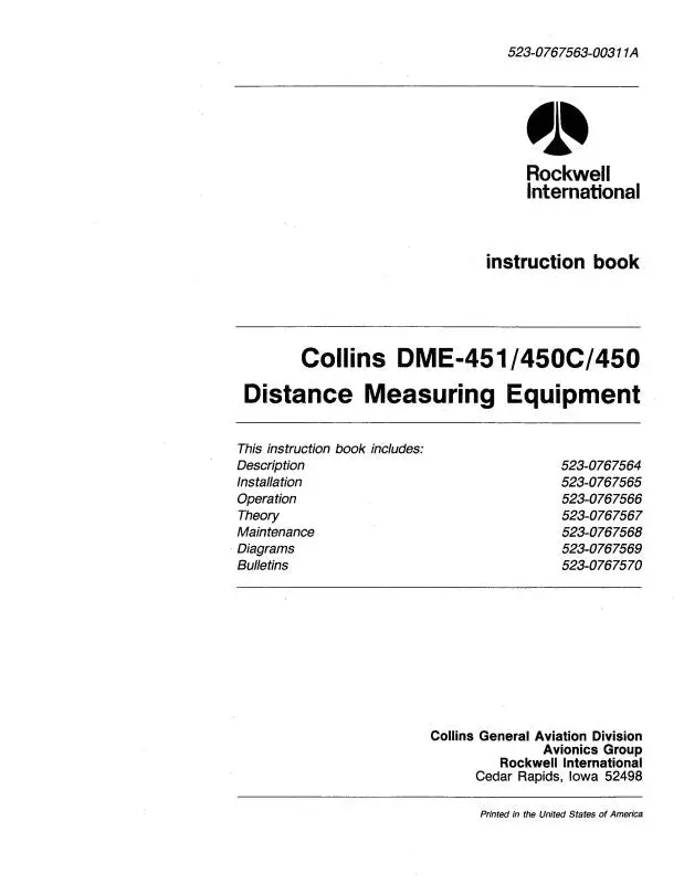 Collins Dme-451 1980 Instruction Book (523-0767565) 1