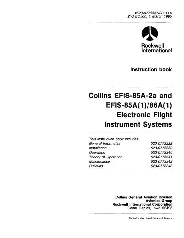 Collins Efis-85A-2A&Efis-85A(1)-86A(1) Instruction Book (523-0773337-002) 1