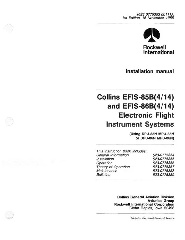Collins Efis-85B&86B (4-14) 1988 Installation Manual (523-0775353-001) 1
