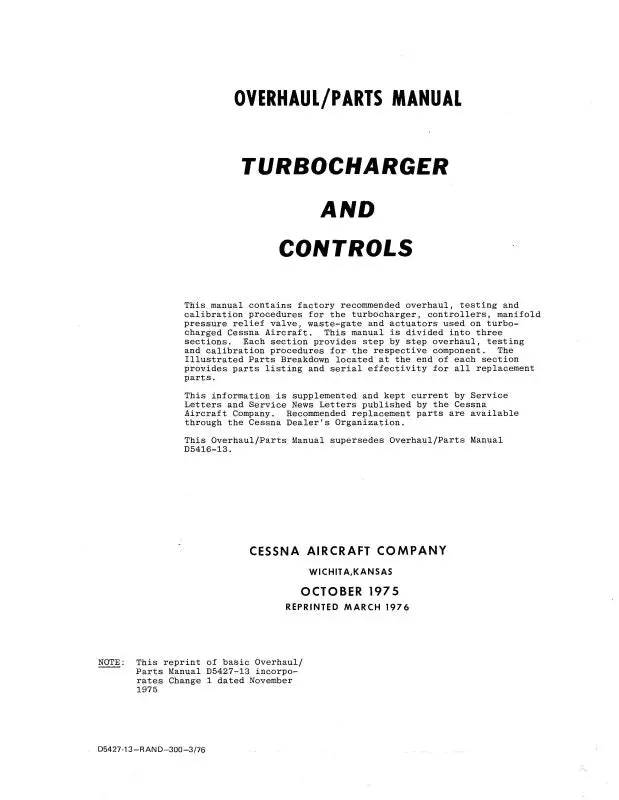 Cessna Turbocharger & Controls Overhaul-Parts (D5427-13) 1
