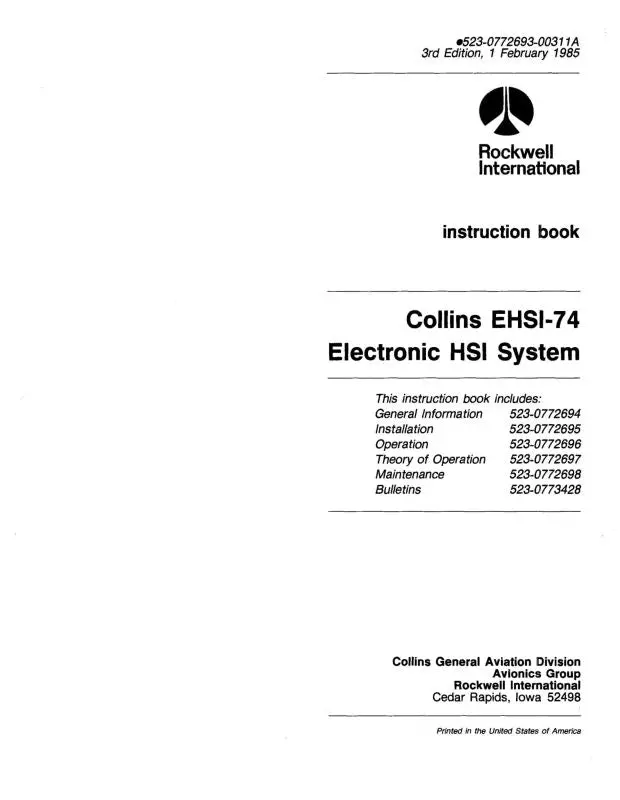 Collins Ehsi-74 Electronic Hsi Syshpu74 Instruction Book (523-0772693-003) 1