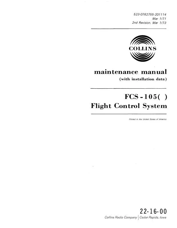Collins Fcs-105 Flight Control System Maintenance Manual With Installation Data (523-0762755-201) 1