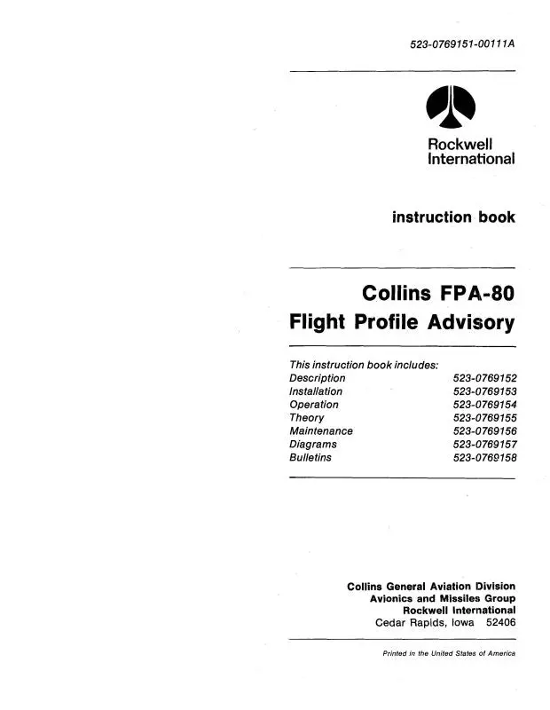 Collins Fpa-80 Flight Profile Advisory Instruction Book (523-0769151-001) 1