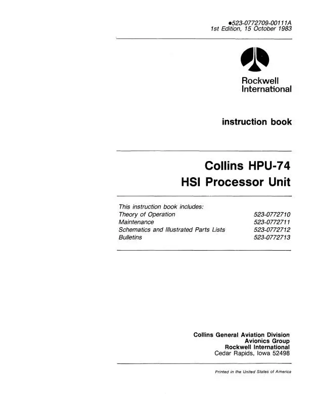 Collins Hpu-74 & Hsi Processor Unit Instruction Book (523-0772709-001) 1