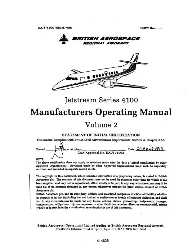 British Aerospace Jetstreamseries4100 Vol 2 1997 Operating Manual 1