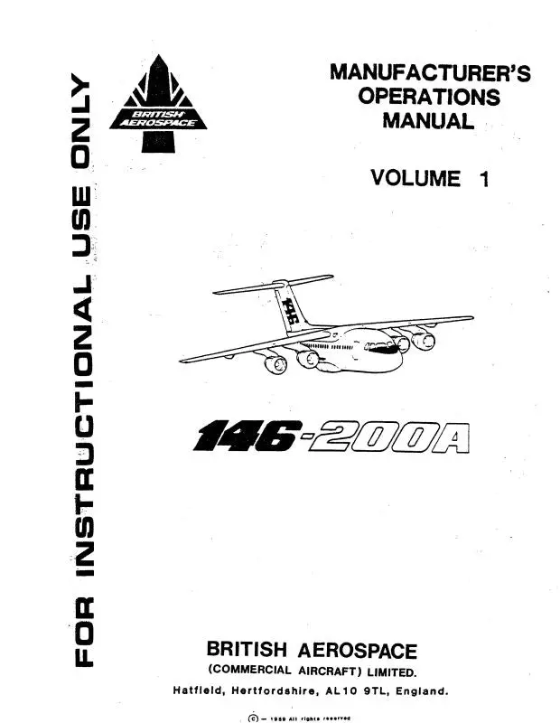 British Aerospace 146-200 Flight Operation Manual Manufacturer's Operations Manual 1