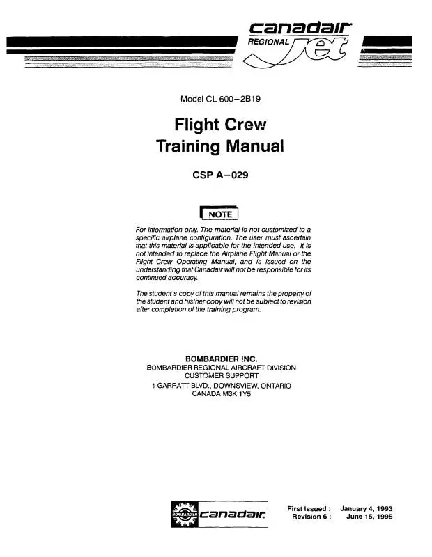 Canadair Jet Cl 600-2B19 Crj Flight Crew Flight Crew Training Manual 1