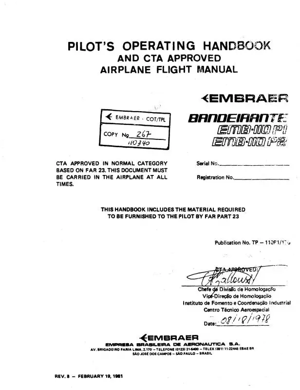 Embraer Emb110 K1, P1, P2 Pilot's Operating Manual 1