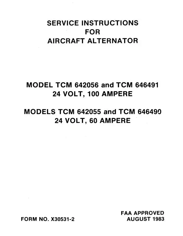 Continental Tcm642056,646491 Alternator Maintenance Instructions (X30531-2) 1