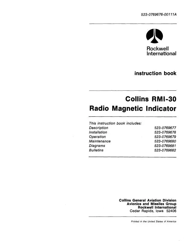 Collins Rmi-30 Radio Magnetic Indicator Instruction Book (523-0769677-001) 1