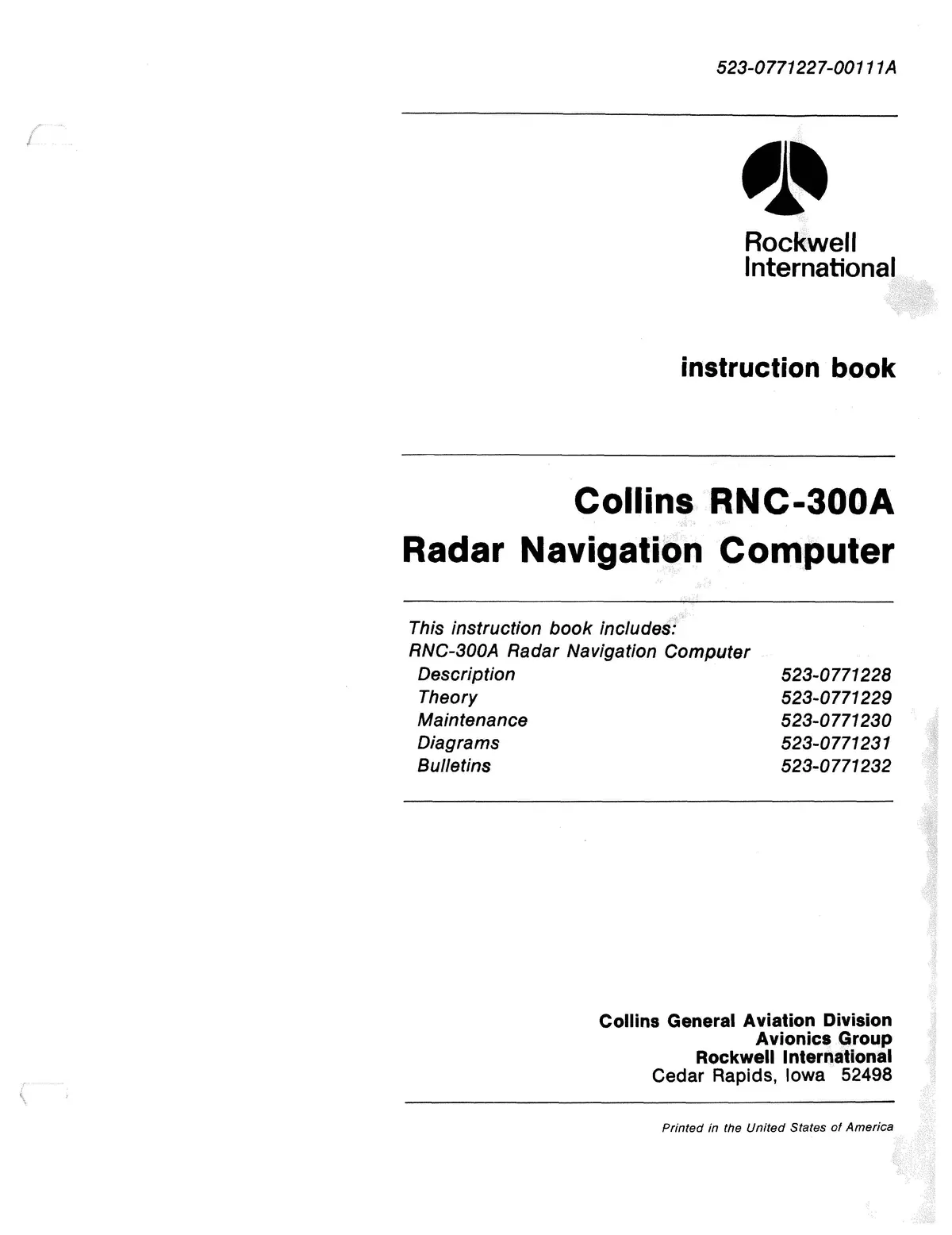 Collins Rnc-300A 1981 Instruction Book (523-0771227-00111A) 1