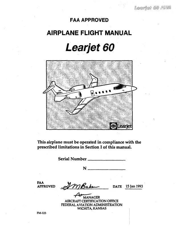 Learjet  60 1993 Faa Approved Airplane Flight Manual 1