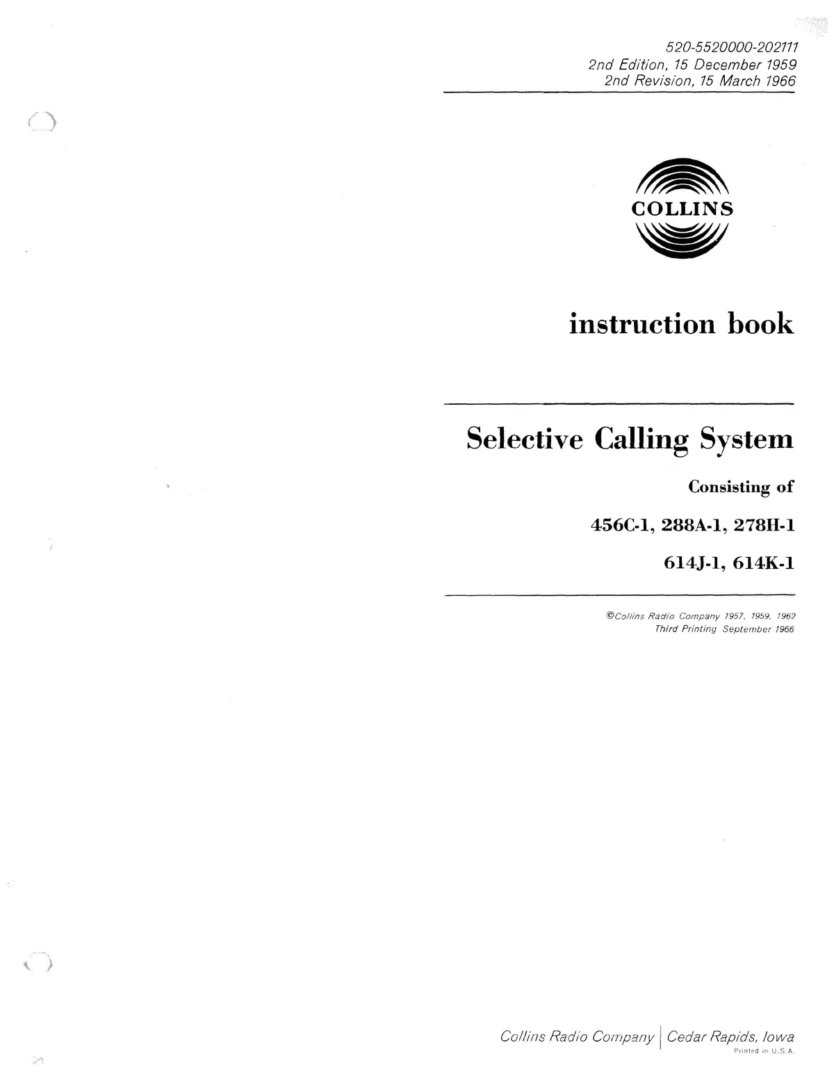 Collins Selective Calling System 1959 Instruction Book (520-5520000-202) 1