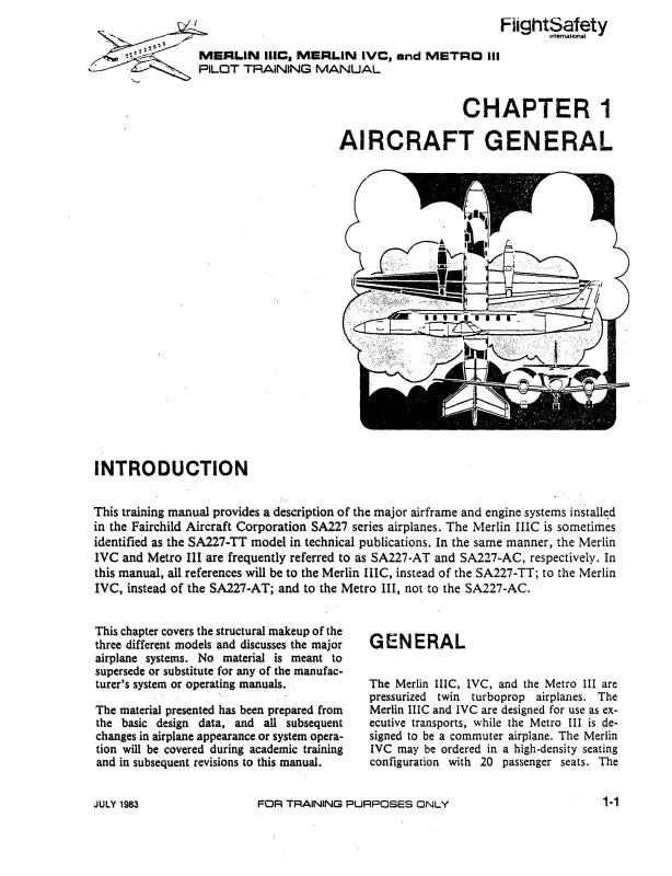 Merlin Aircraft Sa-227-Ac Metro Iii 1989 Flight Manual 1