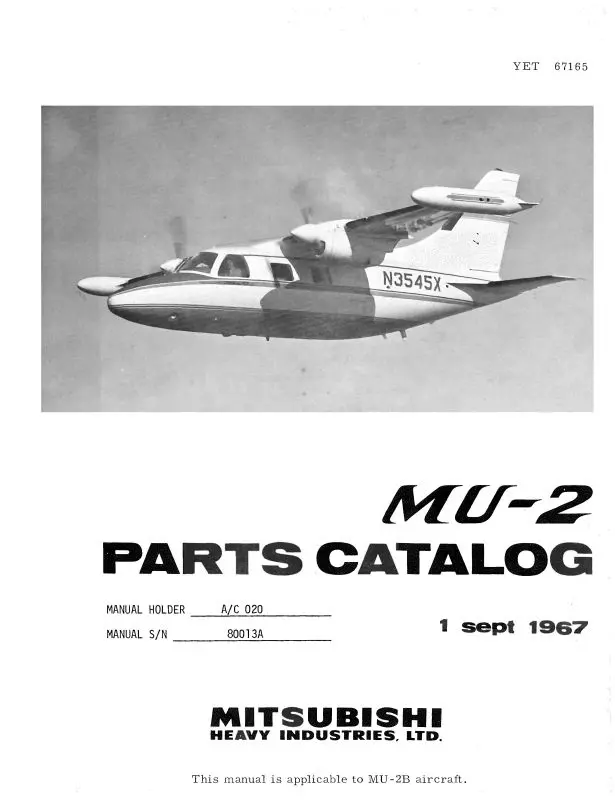 Mitsubishi Heavy Industries Mu-2 Series Parts Catalog 1