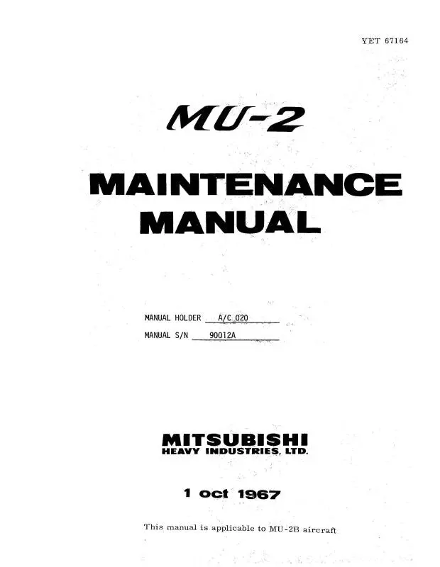 Mitsubishi Heavy Industries Mu-2 Series 1967 Maintenance Manual 1