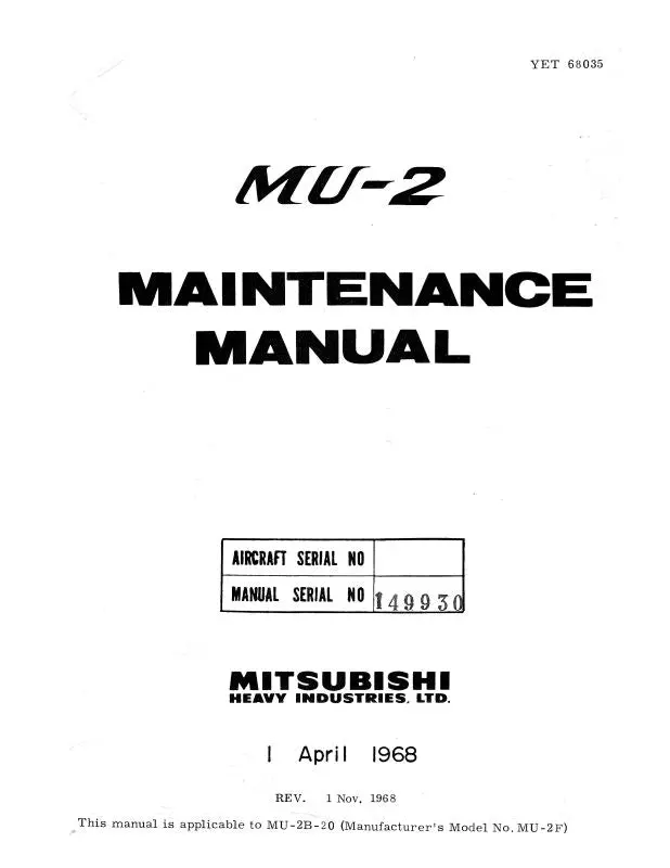 Mitsubishi Heavy Industries Mu-2 Series 1968 Maintenance Manual 1