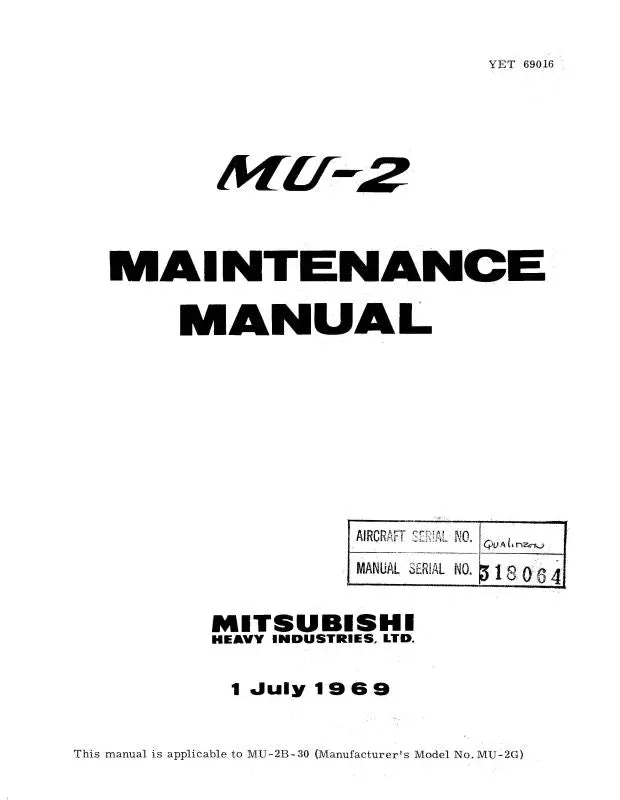 Mitsubishi Heavy Industries Mu-2 Series 1969 Maintenance Manual 1