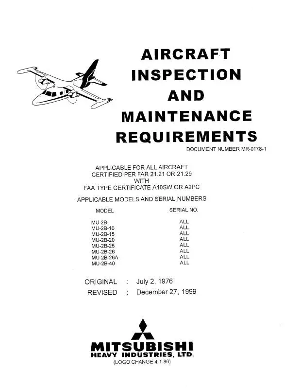 Mitsubishi Heavy Industries Mu-2 Series 1976 Inspection & Maintenance Requirements 1