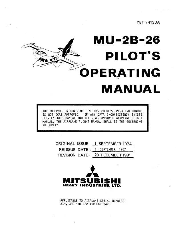 Mitsubishi Heavy Industries Mu-2B-26 1974 Pilot's Operating Manual 1