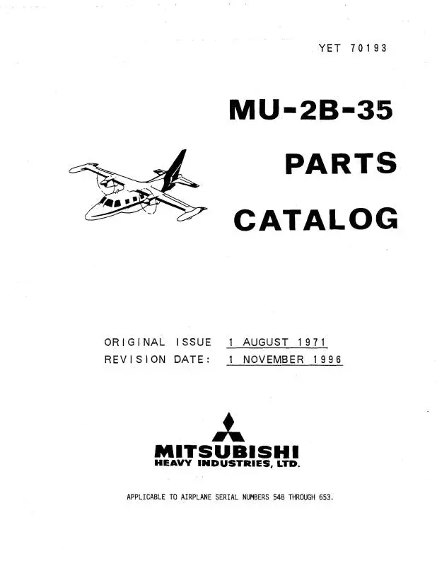 Mitsubishi Heavy Industries Mu-2B-35 1971 Parts Catalog 1