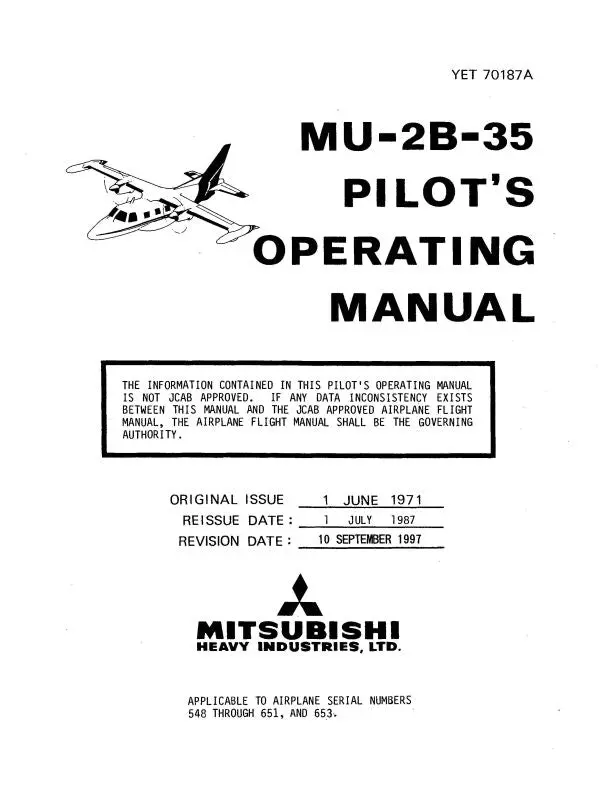 Mitsubishi Heavy Industries Mu-2B-35 1971 Pilot's Operating Manual 1