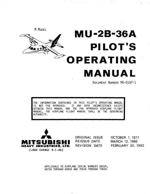 Mitsubishi Heavy Industries Mu-2B-36A 1977 Pilot's Operating Manual 1