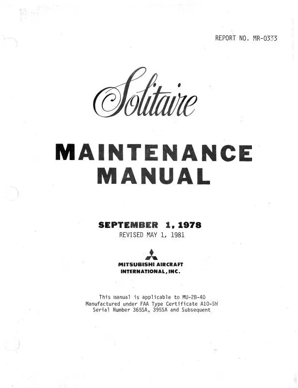 Mitsubishi Heavy Industries Solitaire Series 1978 Maintenance Manual 1