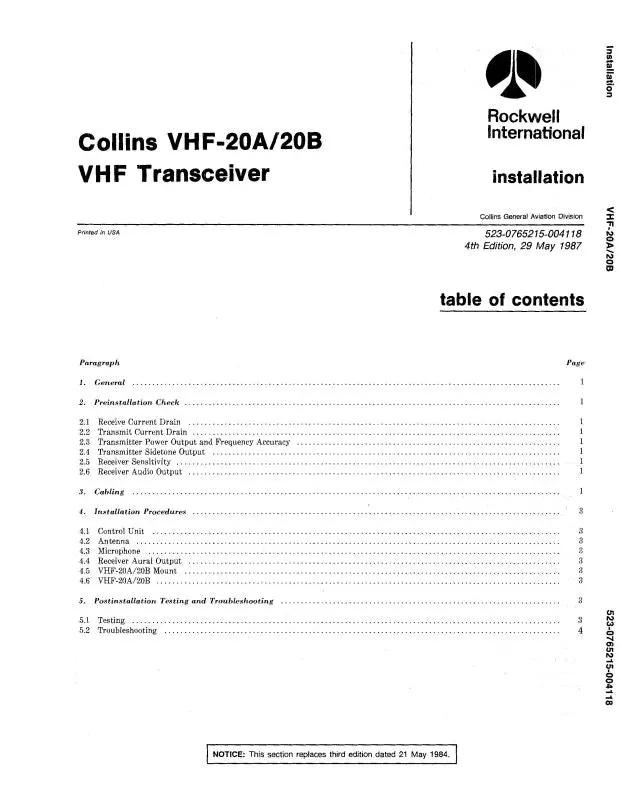 Collins Vhf-20A-20B 1974 Instruction Book (523-0765214-202) 1