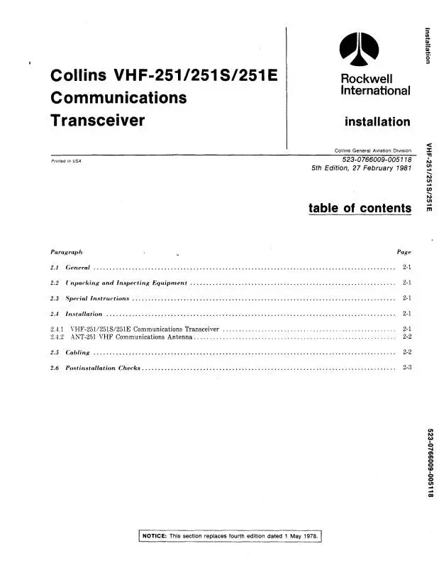 Collins Vhf-251-251S-251E & Pwc-150 Installation (523-0766029-005) 1