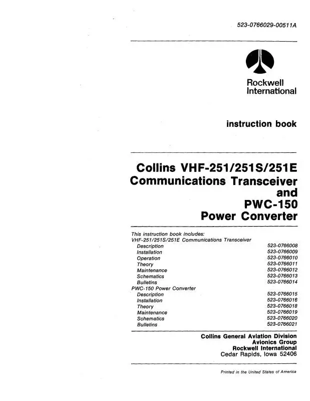 Collins Vhf-251-251S-251E & Pwc-150 Instruction (523-0766029-005) 1