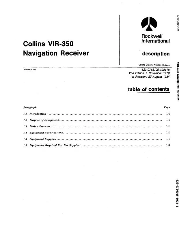 Collins Vir-350 Navigation Receiver Instruction Book (523-0766001-002) 1