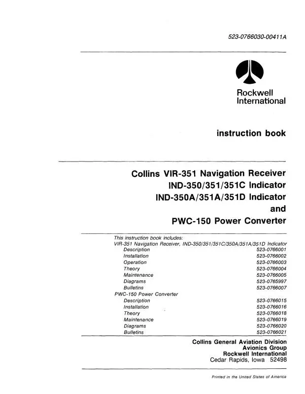 Collins Vir351,Ind-350-351-351C,Pwc150 Instruction (523-0766030-003) 1