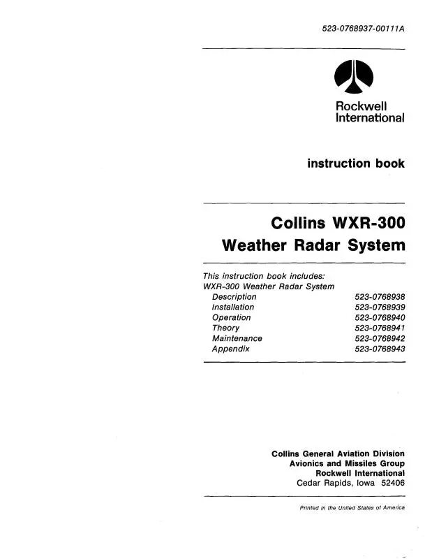 Collins Wxr-300 Weather Radar System Maintenance-Operation-Installation (523-0768937-001) 1