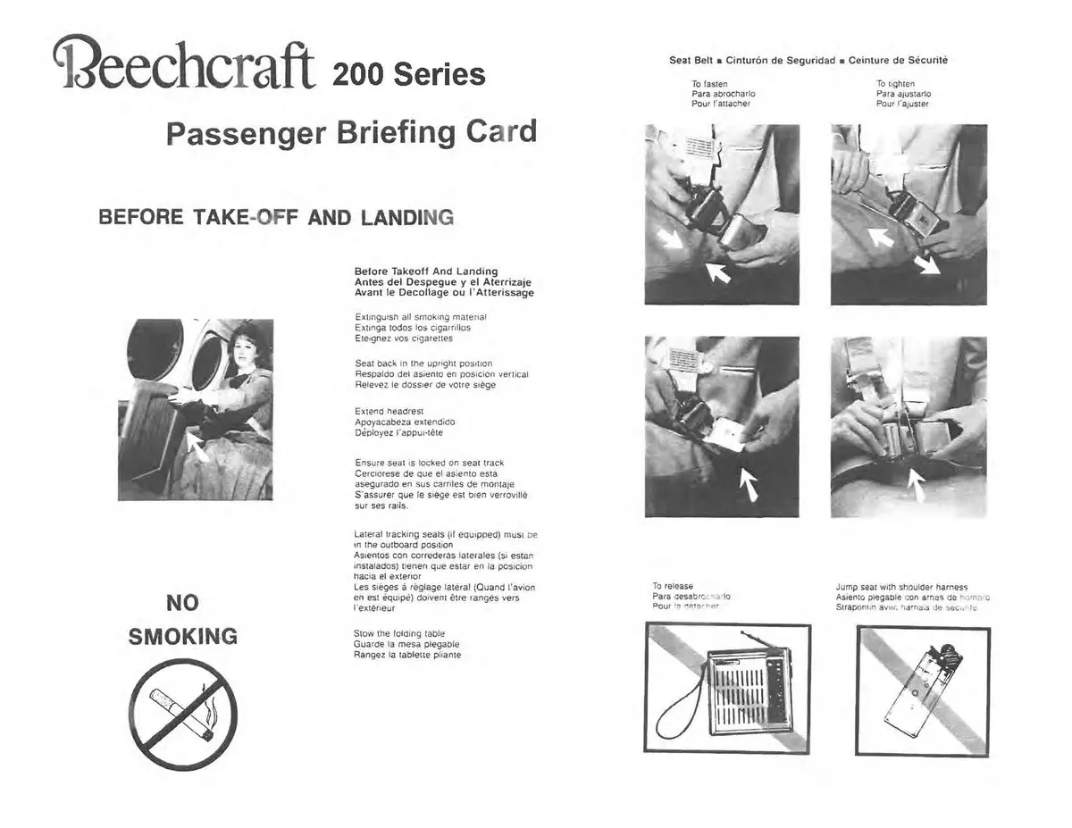 Beech King Air B200 Passenger Briefing Cards 1