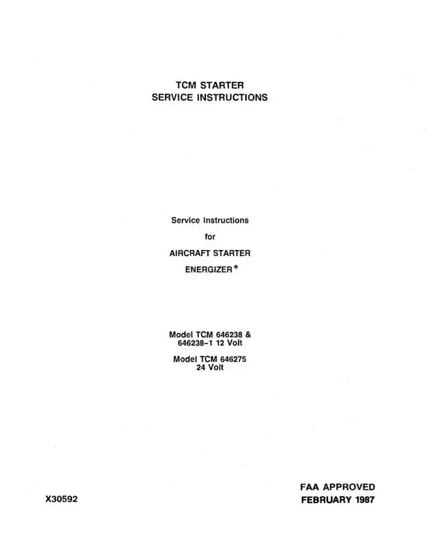 Continental Tcm Starter 646238,-1,646275 Maintenance Instructions (X30592) 1