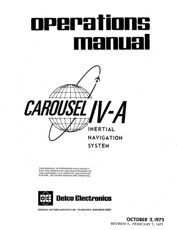Delco Electronics, Inc. Carousel Iv-A 1973 Operations Manual (Dlariva-73-Opc) 1