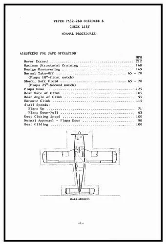 Piper Pa-32-260 "E" (1972) Pilot's Checklist 1