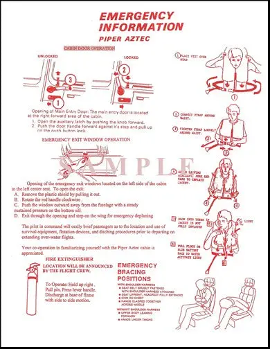 Piper Pa-23-250 (Six Place) Aztec And Turbo Aztec "F" (1976-1981) Passenger Briefing Cards 1