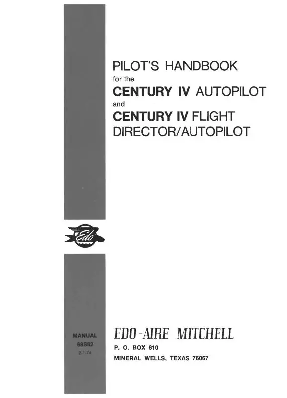 Edo-Aire Century Iv Autopilot- Flight Director Pilot's Handbook (68S82) 1
